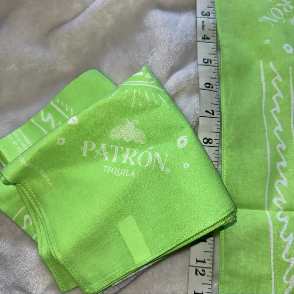 NEW Set of 3 Patron Tequila Branded Bandanas Lime Green with Abeja Logo Design